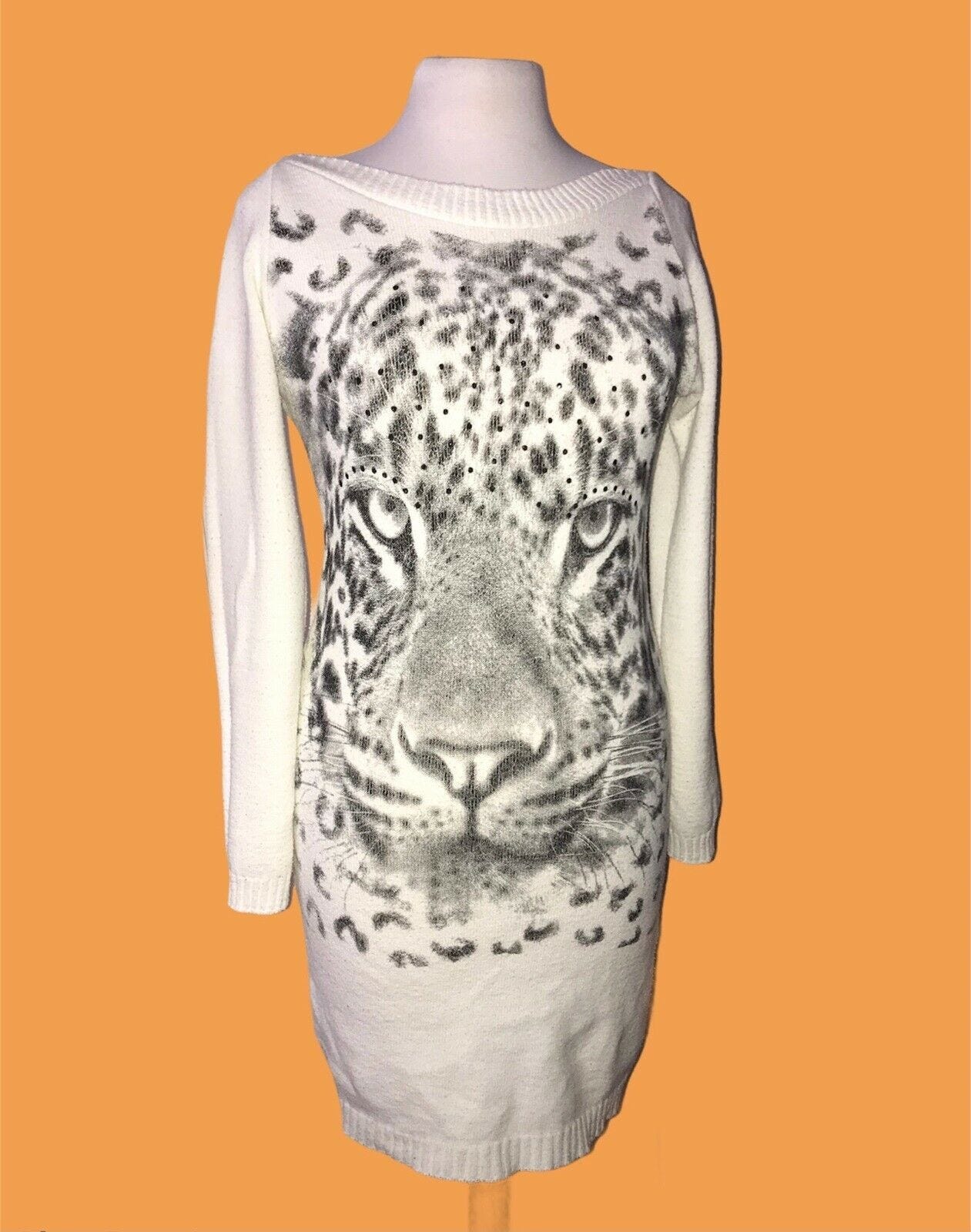 Strikkjole, Strik kjole leopard hvid sort m 38 strikkjole, str. M | DBA
