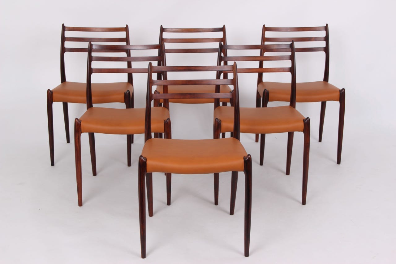 6 Palisander stole model 78 af Niels Otto Møller og J.L. Møller