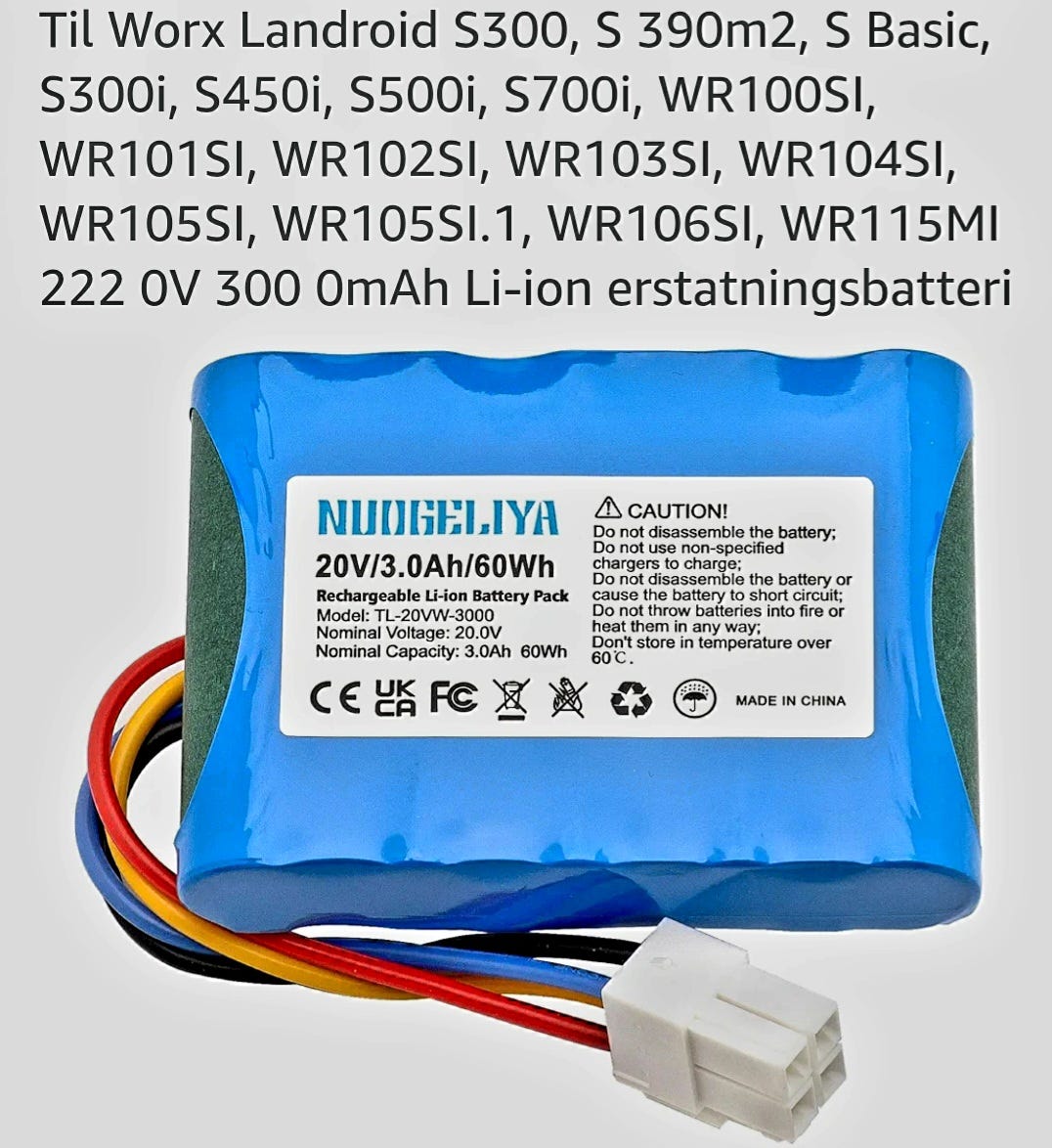 Shentec 20V 3000mAh Li-Ion Battery for Worx Landroid S300, S 390 m2, S Basic, S300i, S450i, S500i, S700i, WR100SI, WR101SI, WR102SI, WR103SI, WR104SI, WR105SI, WR105SIS WR, 110105SI, WR. 106 SI