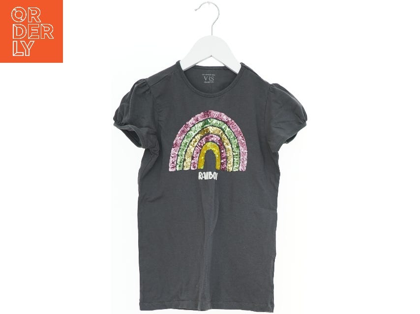 Børne t-shirt str. 134 med regnbue paliet broderi fra VRS | DBA