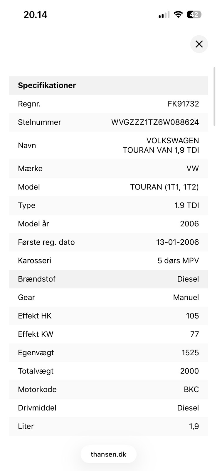VW Touran til salg hos Nabilli