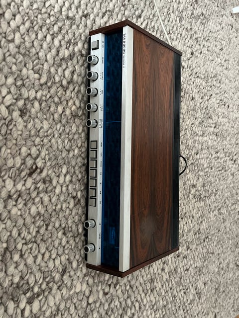 Tandberg sølvsuper 12 vintage stereo receiver – teak, blå dial  			