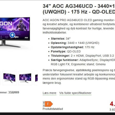 Alienware AW3423DWF 34" QD-OLED 165 Hz – med kasse | DBA