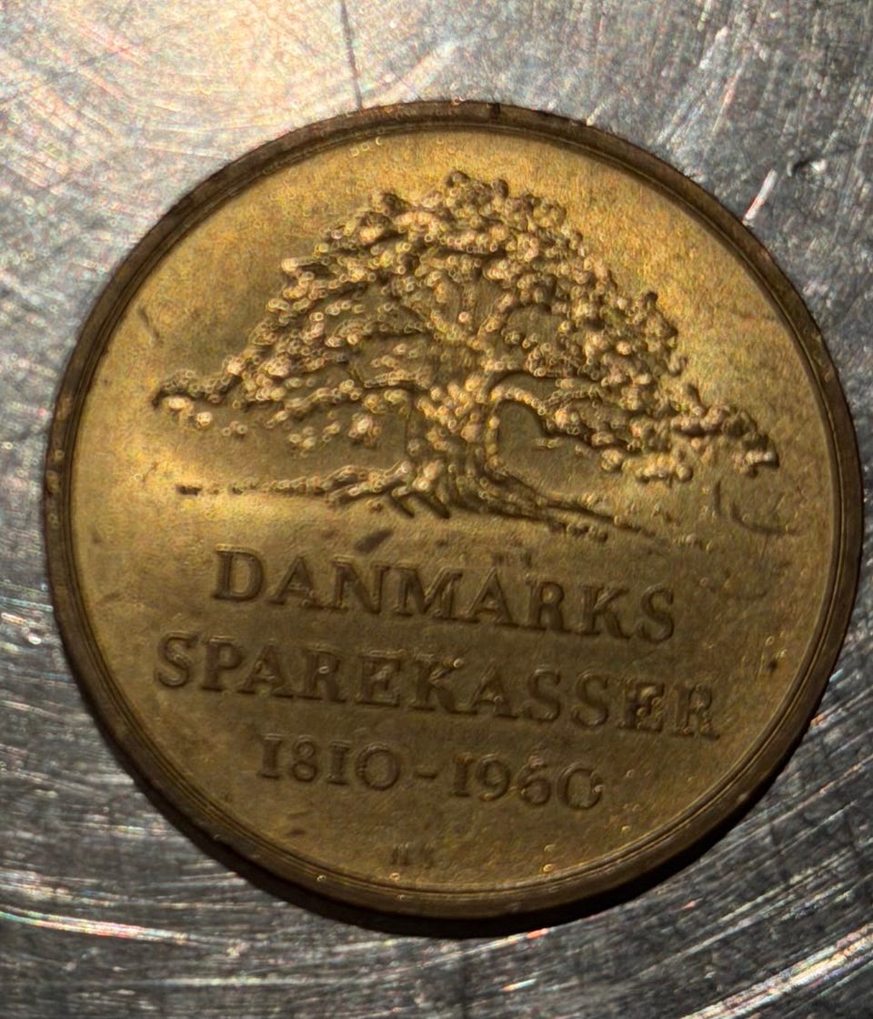 Danmarks Sparekasser mindemønt 1810-1960 med lensgreve Frederik