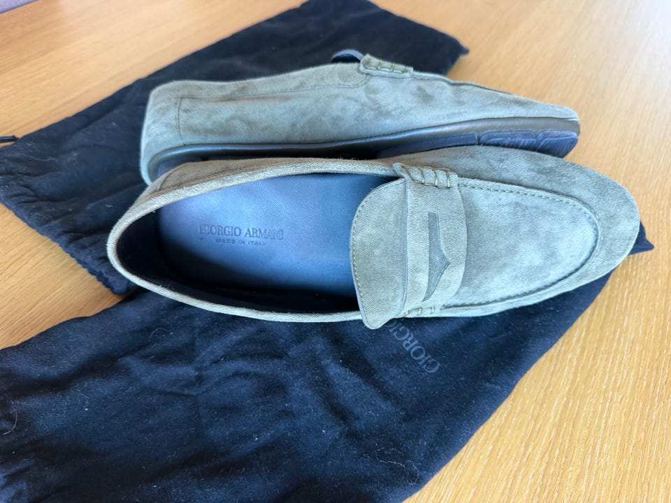 Giorgio Armani, Giorgio Armani ruskinds loafers str 42.5, oliven