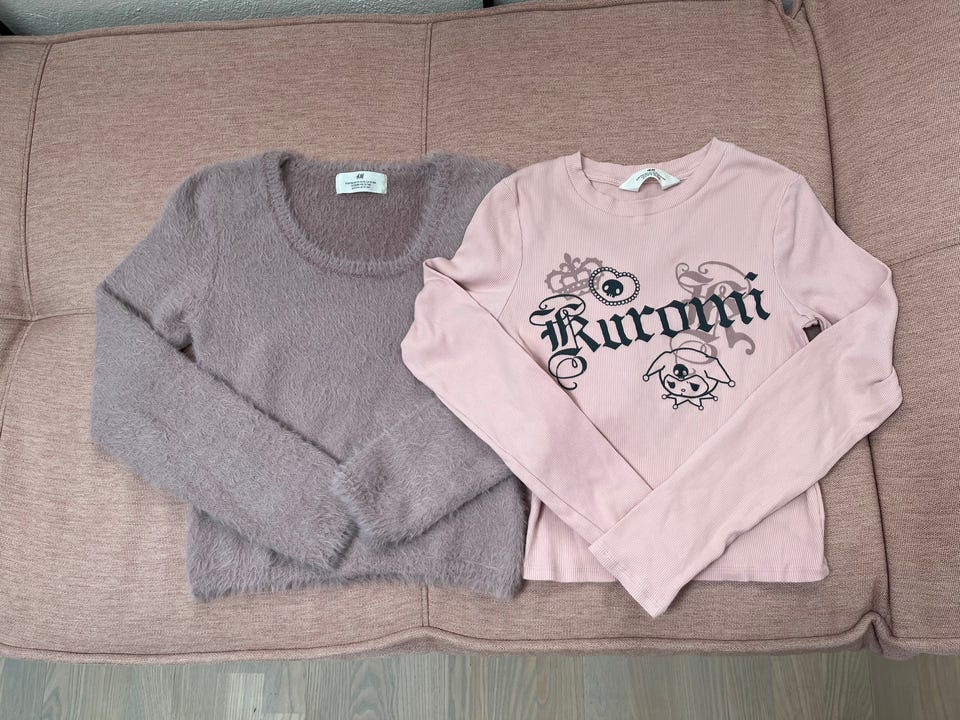H&M, langærmet T-shirt og strikbluse fra H&M ca. 11-12 år, skyllet op, men ej brugt