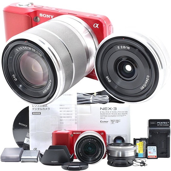 Sony a NEX-3 Red + E 3.5-5.6/18-55mm OSS + E 2.8/16mm Language