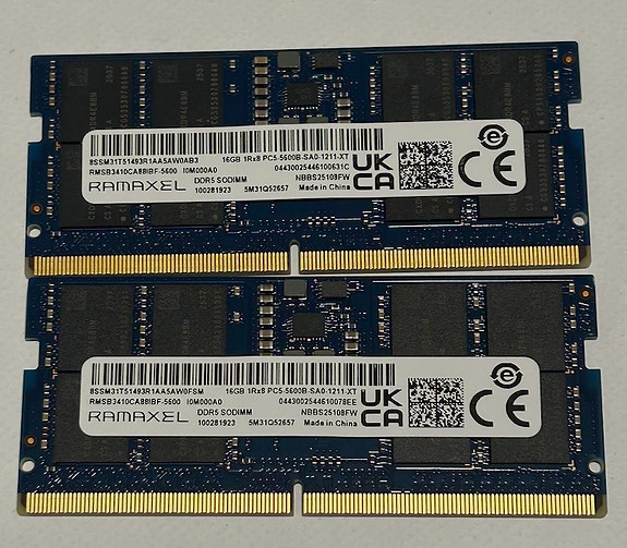 32 GB RAMAXEL DDR5 SODIMM, 2X 16GB 1Rx8 PC5-5600B-SA0-1211-XT RAM