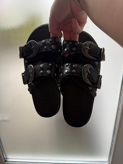 Buffalo sandaler str 37 sorte kunstlæder med spænder