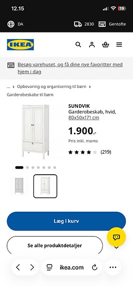 IKEA SUNDVIK garderobeskab til børn, hvid 80x50x171 cm