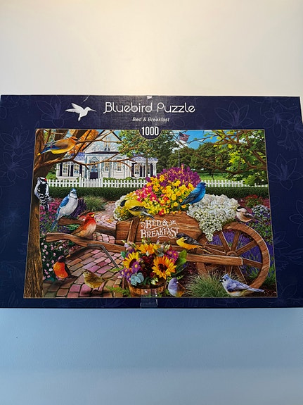 Bluebird Puzzle 1000 brikker motiv med blomster og fugle