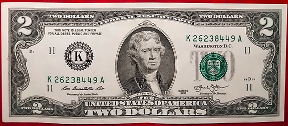 USA 2 DOLLARS 2013 K Dallas Texas, Thomas Jefferson Declaration of Independence