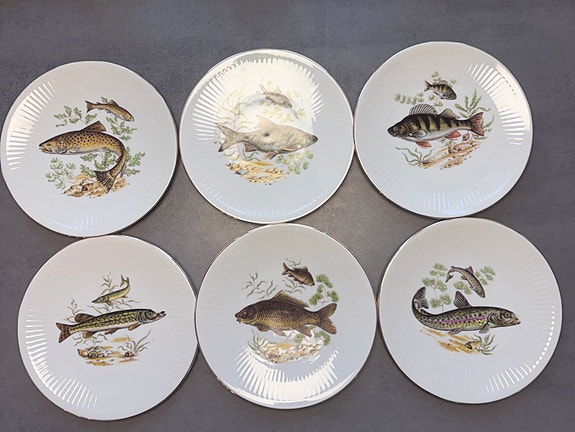 6 stk Bavaria tallerkener med fiskemotiv