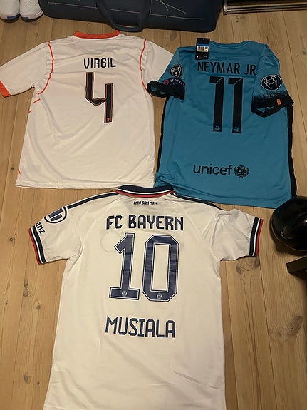Fodboldtrøjer Virgil 4, Neymar Jr 11 og FC Bayern Musiala 10
