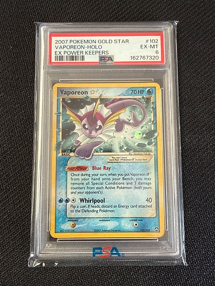 Pokemon kort Vaporeon Gold Star EX Power Keepers PSA 6