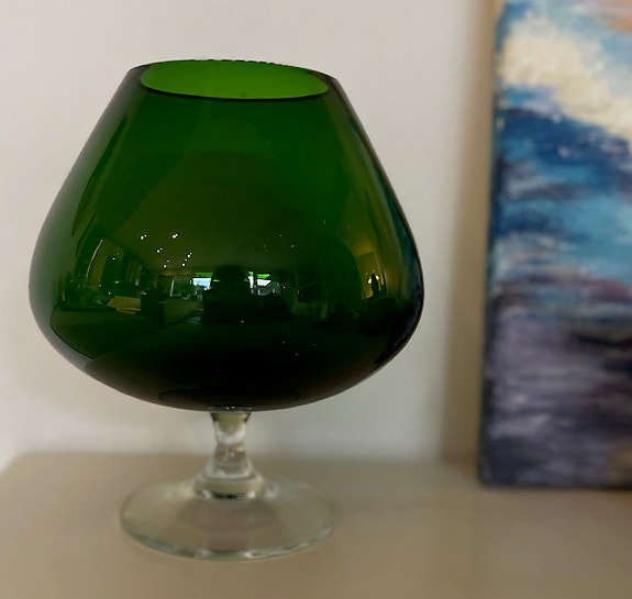 Stort grønt cognacglas / fyrfadsstage – Ø: 14 cm