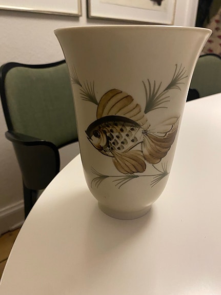 Vase med fiskemotiv - Lyngby Porcelæn gammel