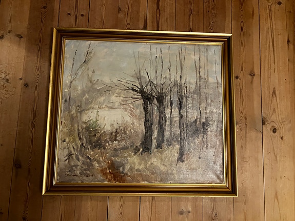 Fedt vintermotiv af Jørn Glob - 75 x 67 cm.