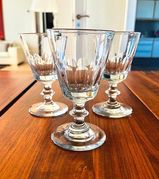 3 stk. fejlfrie mundblæste vintage Holmegaard "Ulla" hvidvinsglas (12 cm)