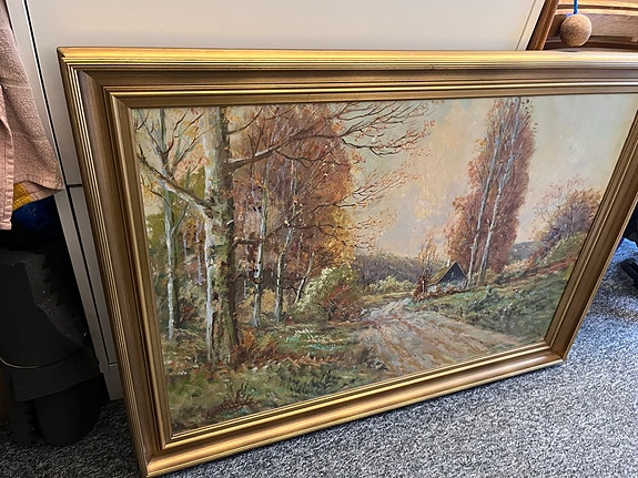 Landskabsmaleri med guldramme
