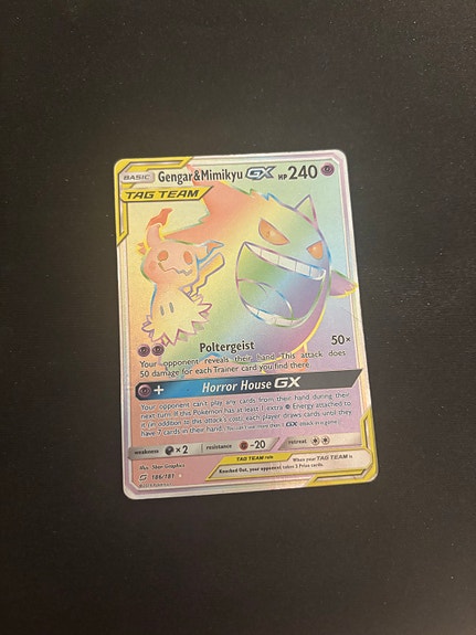 Pokémon Gengar & Mimikyu GX Rainbow Rare 186/181 – Team Up (2019)